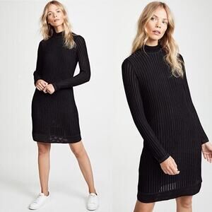 L'AGENCE Edita Ribbed Turtleneck Long Sleeve Dress In Black Size Small